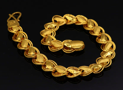 Handmade Fabulous 22k yellow gold lotus design bracelet chain unisex indian stylish jewelry - TRIBAL ORNAMENTS
