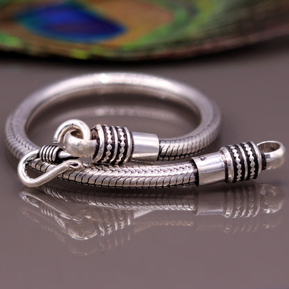 Vintage 5mm snake chain sterling silver bracelet by TRIBAL ORNAMENTS, unisex Indian tribal jewelry, handmade, 7-inch length.