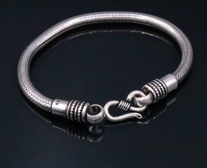 Vintage-style 5mm handmade 925 sterling silver snake chain bracelet by TRIBAL ORNAMENTS, unisex Indian tribal jewelry.
