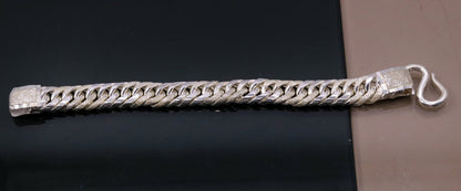 Vintage 7-inch 925 sterling silver Cuban link chain bracelet by TRIBAL ORNAMENTS, unisex, solid, antique style, ideal for gifting