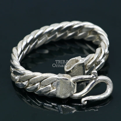 Unisex 7-inch 925 sterling silver Cuban link chain bracelet with vintage antique design, crafted by TRIBAL ORNAMENTS.
