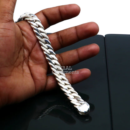 Unisex 7-inch 925 sterling silver Cuban link chain bracelet with vintage design, handcrafted jewelry from Tribal Ornaments.