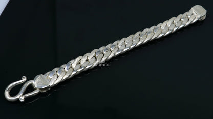 Unisex 7-inch solid 925 sterling silver Cuban link chain bracelet with vintage antique finish, handcrafted jewelry from Tribal Ornaments.