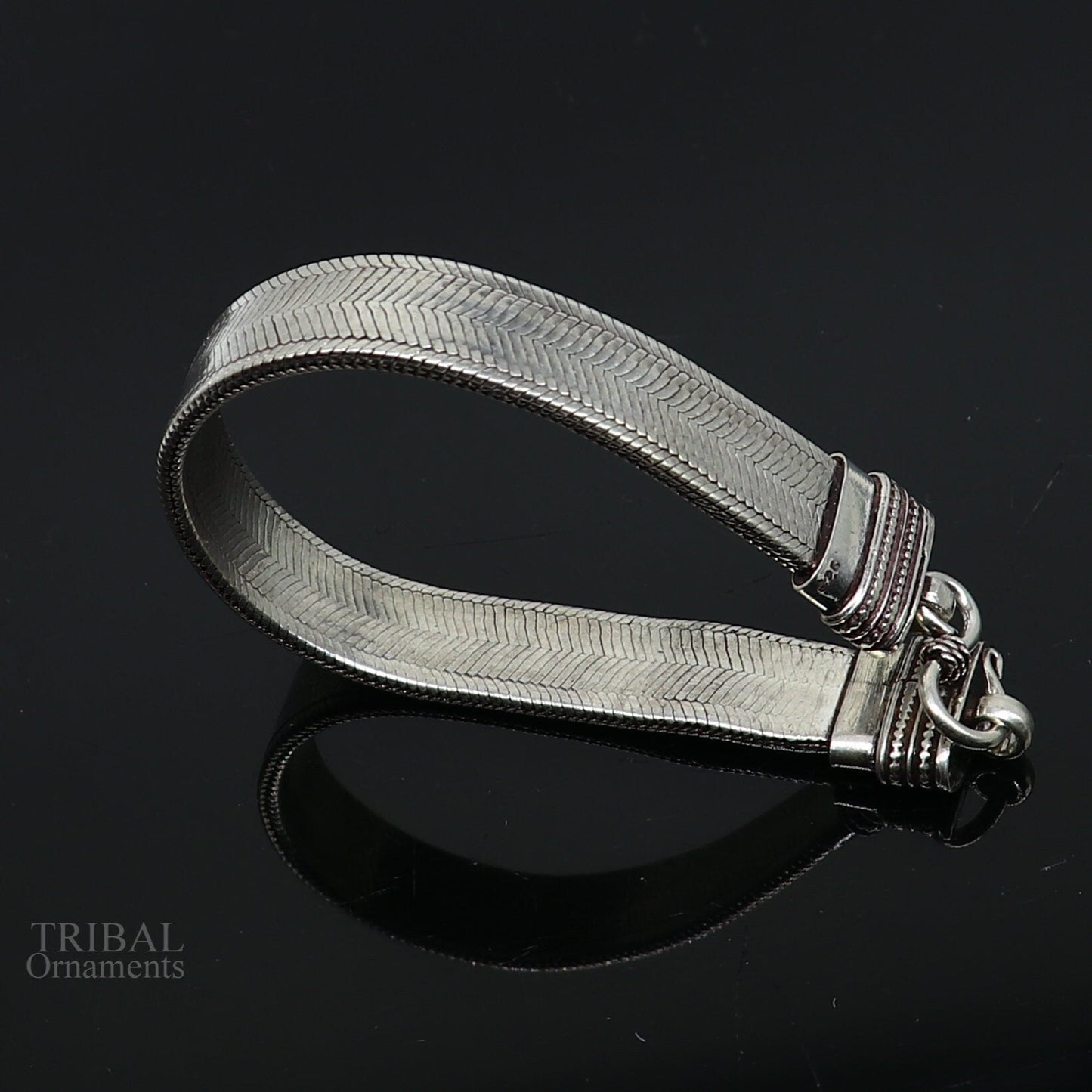 8" Vintage style solid 925 sterling silver handmade gorgeous wheat chain flexible bracelet belt unisex jewelry from Rajasthan India sbr236 - TRIBAL ORNAMENTS