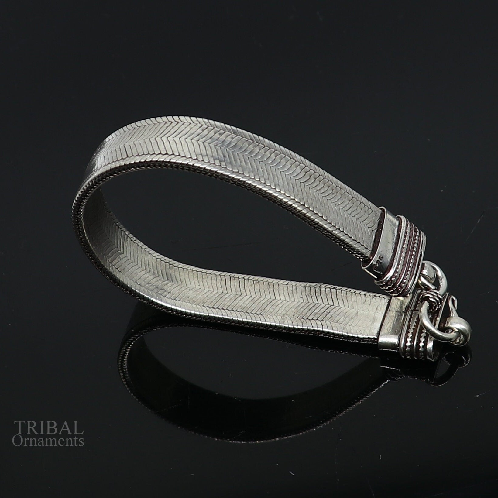 8" Vintage style solid 925 sterling silver handmade gorgeous wheat chain flexible bracelet belt unisex jewelry from Rajasthan India sbr236 - TRIBAL ORNAMENTS