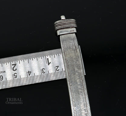 Vintage style 925 sterling silver wheat chain bracelet belt, unisex handmade jewelry from Rajasthan, flexible and elegant.