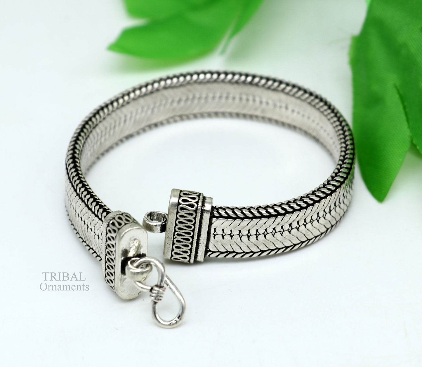 8.5" Vintage style solid 925 sterling silver handmade gorgeous wheat chain flexible bracelet wrist belt jewelry from Rajasthan India sbr249 - TRIBAL ORNAMENTS