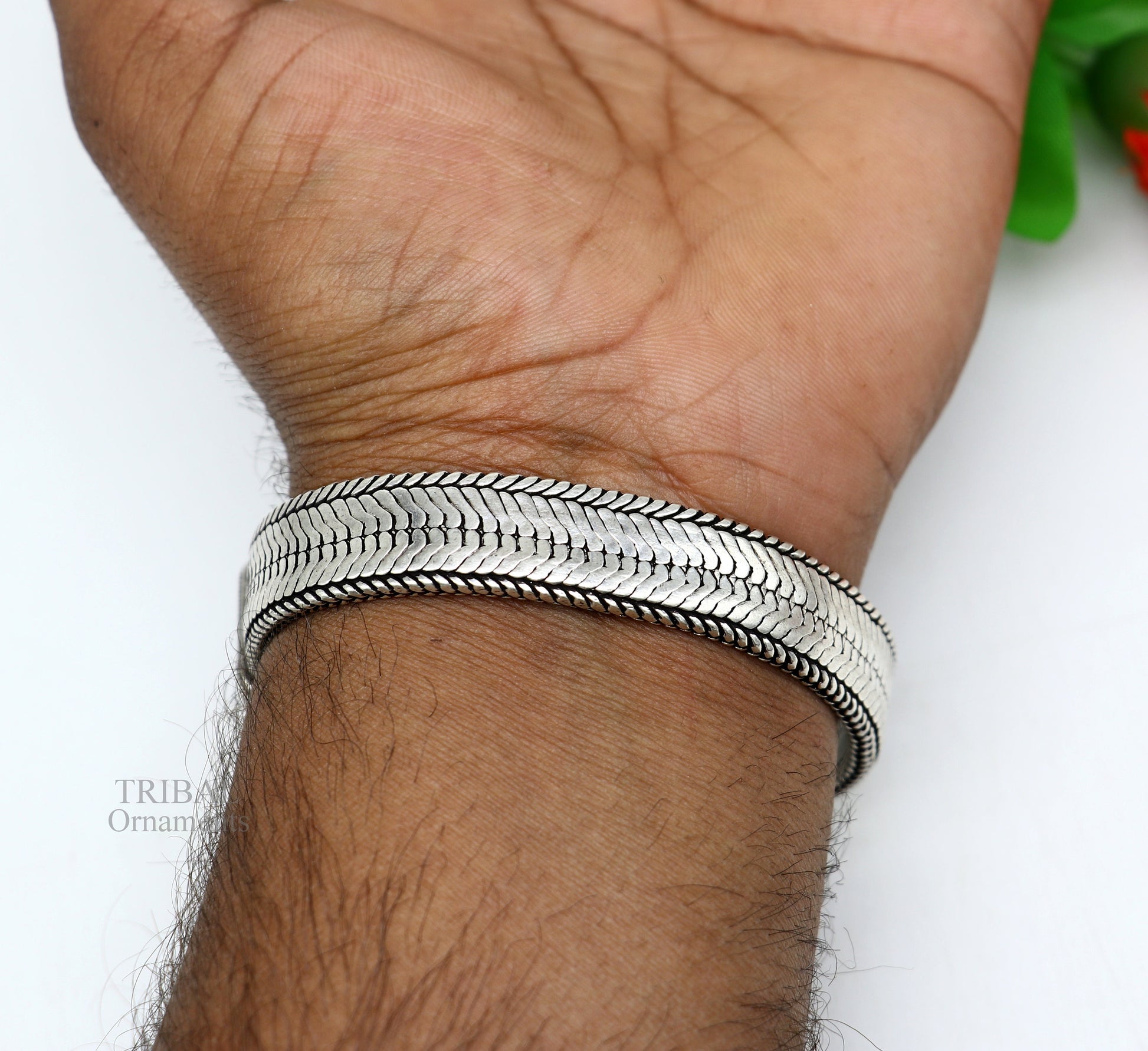8.5" Vintage style solid 925 sterling silver handmade gorgeous wheat chain flexible bracelet wrist belt jewelry from Rajasthan India sbr249 - TRIBAL ORNAMENTS