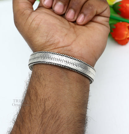 925 sterling silver wheat chain bracelet, handmade tribal jewelry from Rajasthan, flexible design, vintage style, 7-inch length.
