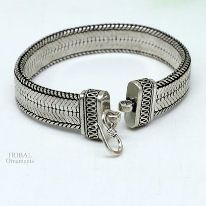 925 sterling silver wheat chain bracelet by Tribal Ornaments, vintage-style handmade flexible wrist belt jewelry from Rajasthan.