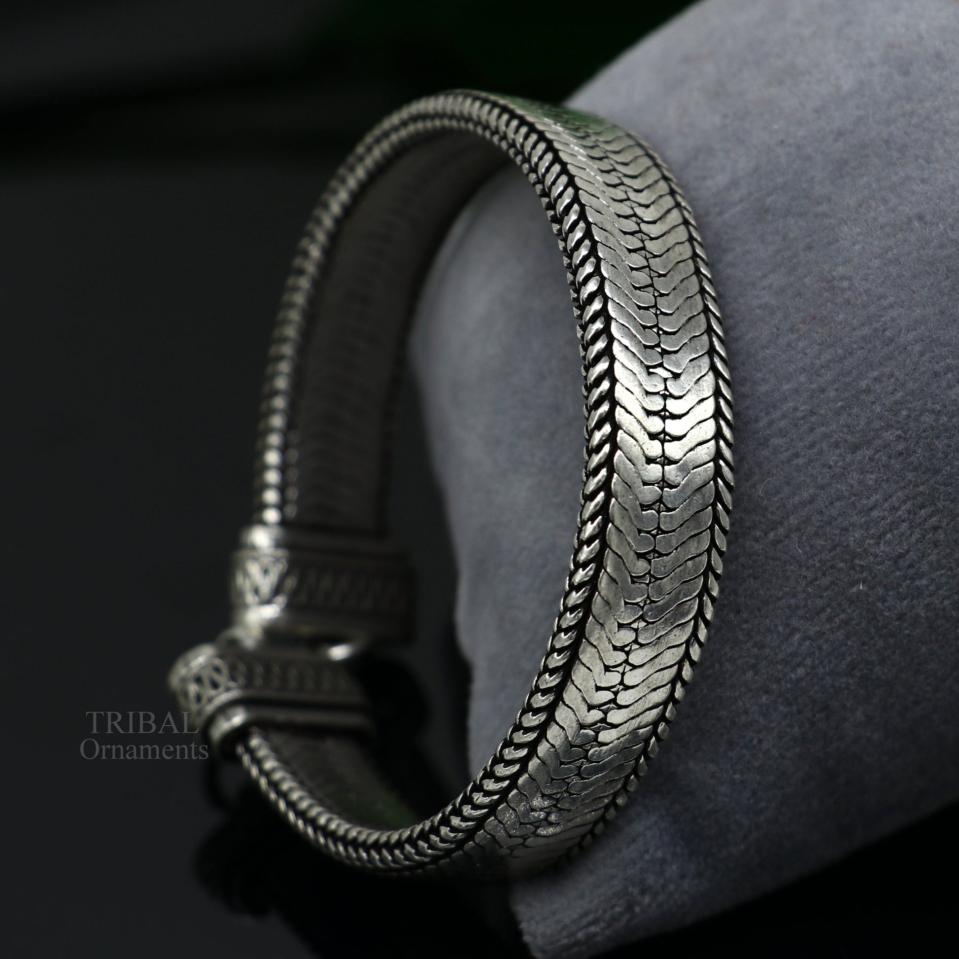 8.5" Vintage style solid 925 sterling silver handmade gorgeous wheat chain flexible bracelet wrist belt jewelry from Rajasthan India sbr249 - TRIBAL ORNAMENTS