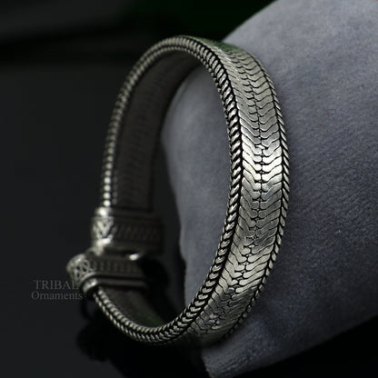 Sterling silver wheat chain bracelet from TRIBAL ORNAMENTS, handmade flexible jewelry with vintage style, 7-inch length.