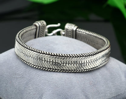 Vintage-style 925 sterling silver wheat chain bracelet by Tribal Ornaments, showcasing a flexible, handmade jewelry design from Rajasthan.