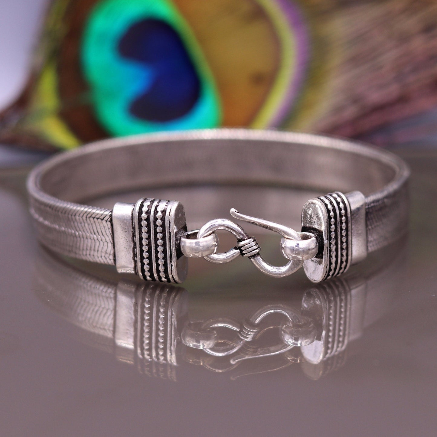 8" Handmade solid 925 sterling silver vintage wheat chain foxtail chain bracelet unisex elegant jewelry for wrist belt gifting sbr66 - TRIBAL ORNAMENTS