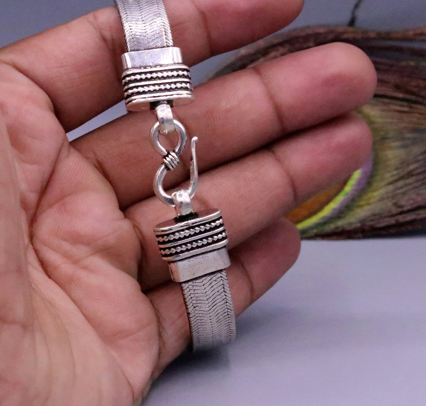 8" Handmade solid 925 sterling silver vintage wheat chain foxtail chain bracelet unisex elegant jewelry for wrist belt gifting sbr66 - TRIBAL ORNAMENTS