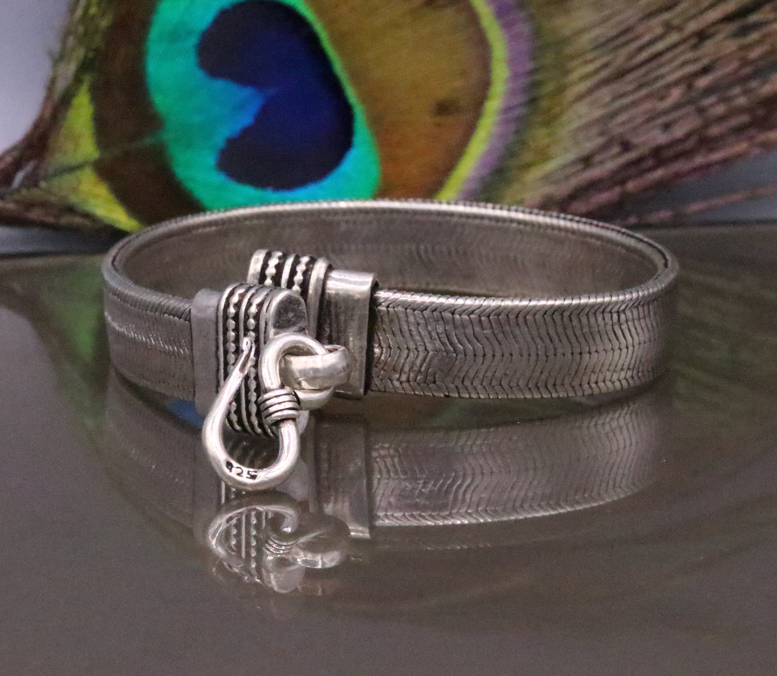 925 sterling silver vintage foxtail chain wrist belt bracelet