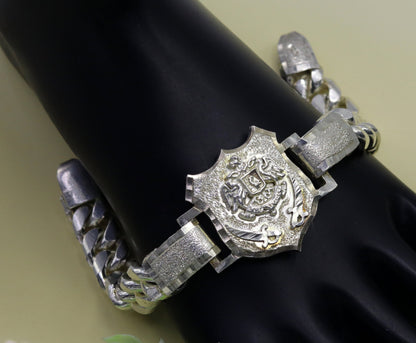 Vintage 7-inch solid 925 sterling silver Rajput Ranbanka Rathore logo bracelet handmade by Tribal Ornaments.