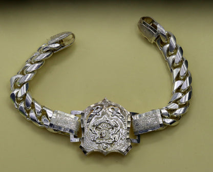 Vintage solid 925 sterling silver Rajput Ranbanka Rathore logo bracelet, handmade tribal jewelry, 7 inches.