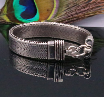 Unisex 925 sterling silver snake chain belt bracelet with antique design, handmade jewelry from Tribal Ornaments, personalized gift.