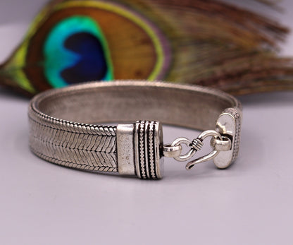 Sterling silver snake chain belt bracelet by TRIBAL ORNAMENTS, unisex handmade jewelry, antique design, 7-inch adjustable size.