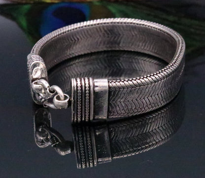 925 sterling silver snake chain bracelet by TRIBAL ORNAMENTS, handmade unisex jewelry with antique design, perfect for personalized gifting.