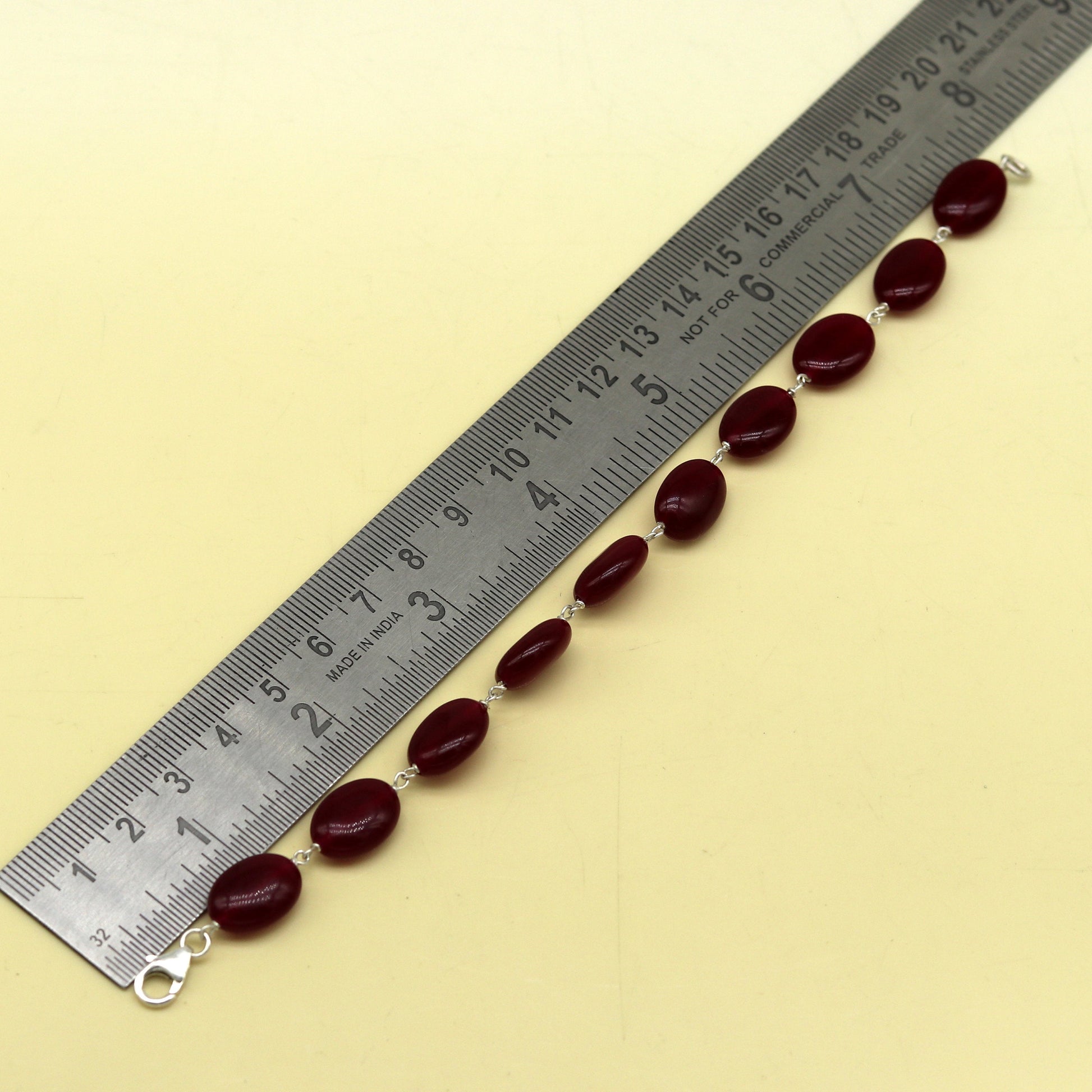 925 sterling silver handmade 7.5inches long bracelet, excellent oval shape jade red color gemstone unisex bracelet gifting jewelry nsbr186 - TRIBAL ORNAMENTS