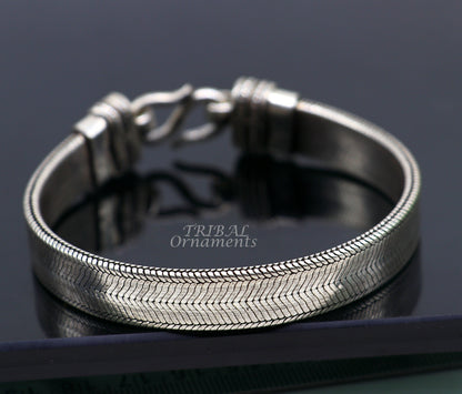 Vintage 925 sterling silver wheat bracelet for men, handmade tribal design, customized wrist belt jewelry from Tribal Ornaments.
