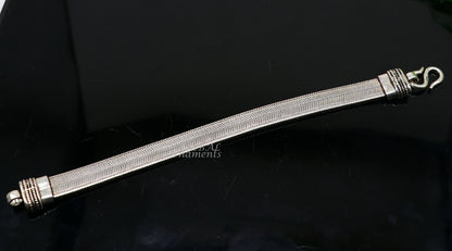 Vintage 925 sterling silver men's wheat bracelet with custom design, handmade tribal jewelry from India.