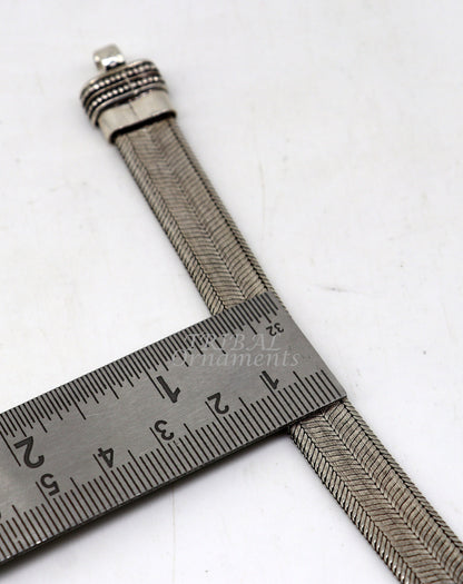 Vintage 925 sterling silver wheat bracelet for men, handcrafted tribal design, customizable wrist belt jewelry from India.