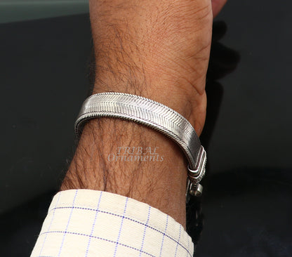 Vintage 925 sterling silver wheat bracelet for men, handmade tribal design, customized wrist belt, Indian jewelry, TRIBAL ORNAMENTS.