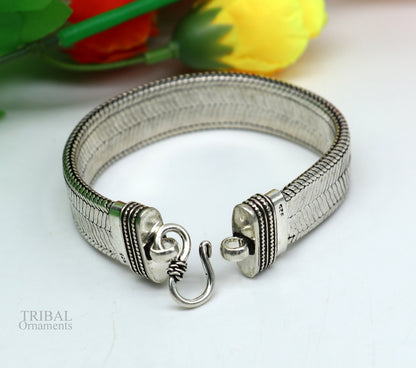 925 Sterling silver men's snake chain wrist belt bracelet with oxidized finish, stylish handmade tribal jewelry, 7 inches long.