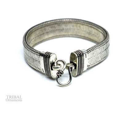 925 Sterling silver snake chain wrist belt bracelet with oxidized finish, stylish handmade men's jewelry from TRIBAL ORNAMENTS.