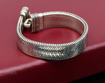 925 Sterling silver snake chain wrist belt bracelet by TRIBAL ORNAMENTS, oxidized men's jewelry with a stylish, handmade design.