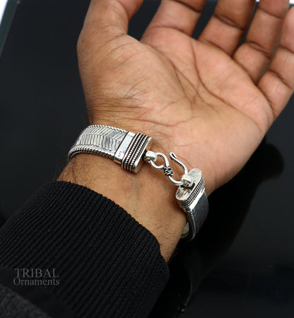 925 Sterling silver snake chain wrist belt bracelet for men, stylish oxidized handmade jewelry by TRIBAL ORNAMENTS.