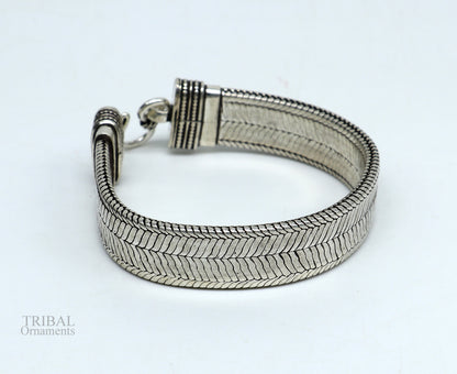 Stylish 925 sterling silver snake chain wrist belt bracelet with oxidized finish, men's handmade jewelry, 7-inch length.