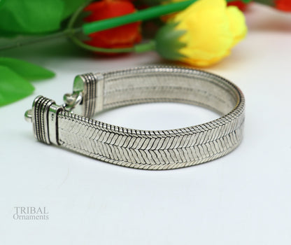 925 Sterling silver snake chain wrist belt bracelet with oxidized finish, stylish men's jewelry, 7-inch handmade tribal ornament design