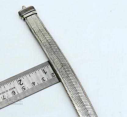 Sterling silver snake chain wrist belt bracelet with oxidized finish, stylish men's jewelry from Tribal Ornaments, 7 inches long.