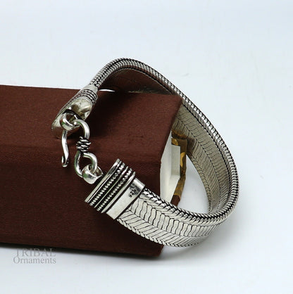 Stylish 925 Sterling silver snake chain wrist belt bracelet with oxidized finish for men, handcrafted daily wear jewelry.