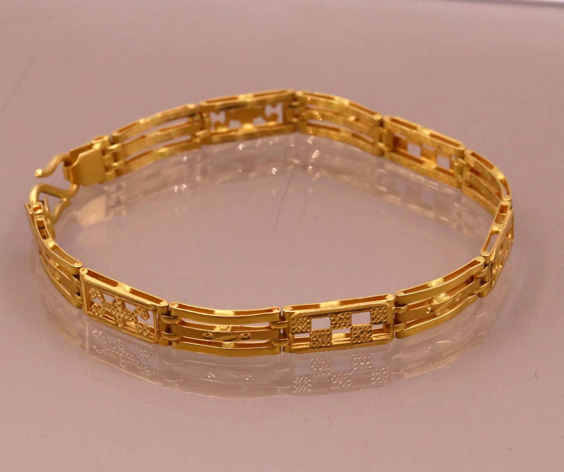 Authentic 22KT yellow gold handmade flexible unisex bracelet with solid design, hallmarked 916, Rajasthan India jewelry by Tribal Ornaments.