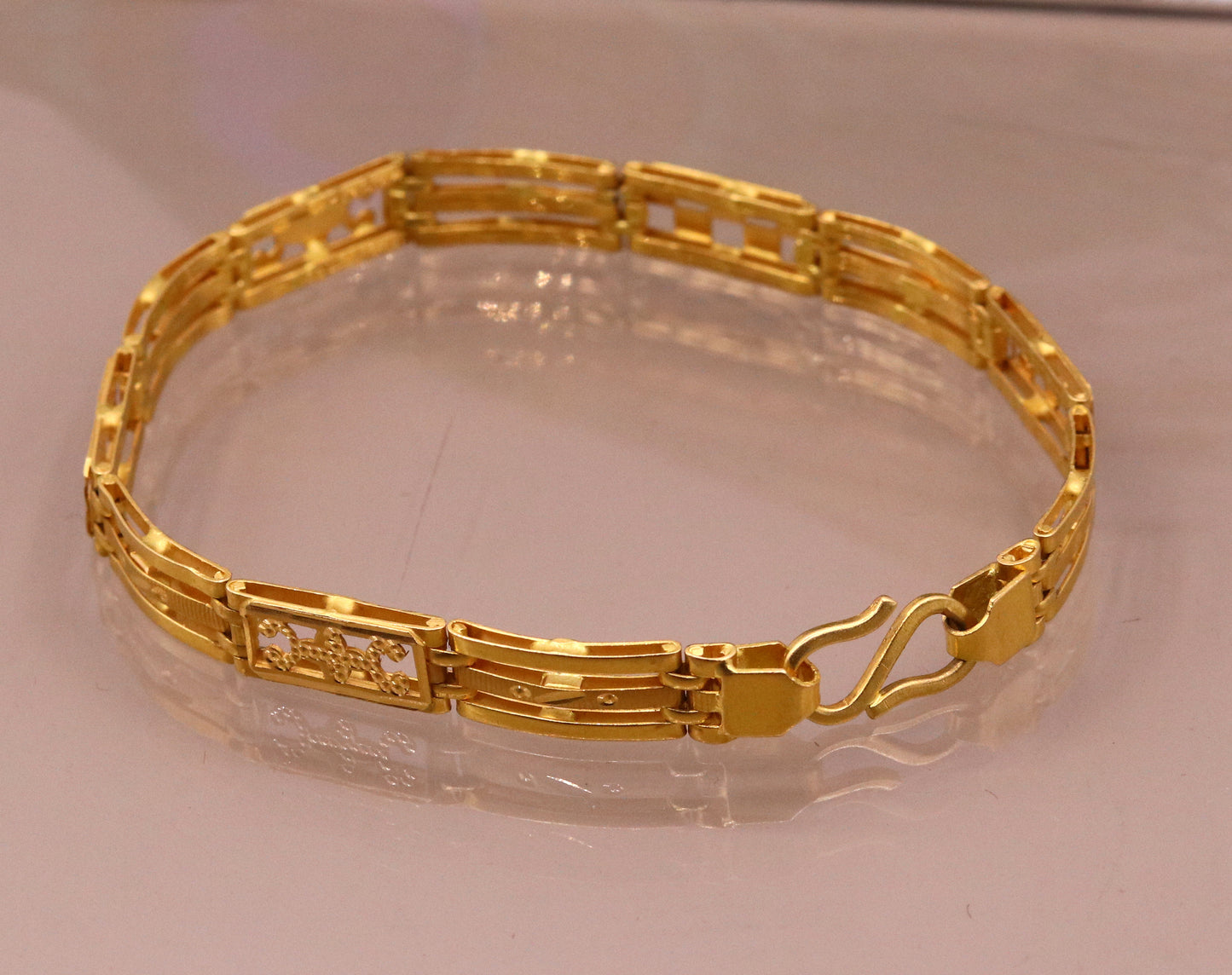 Authentic 22KT yellow gold handmade unisex flexible bracelet with hallmarked solid design, Rajasthan India jewelry by Tribal Ornaments.