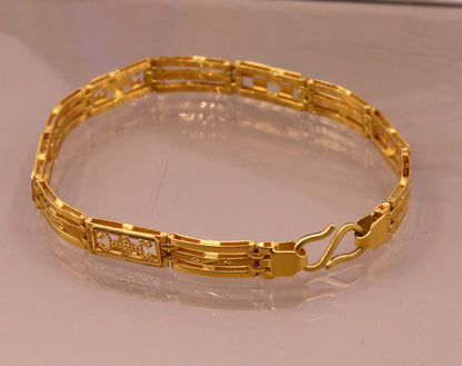 Authentic 22KT yellow gold handmade unisex flexible bracelet with hallmarked solid design, Rajasthan India jewelry by Tribal Ornaments.