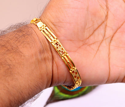 Authentic 22KT yellow gold handmade flexible unisex bracelet with solid design, hallmarked 916, Rajasthan India jewelry by TRIBAL ORNAMENTS.