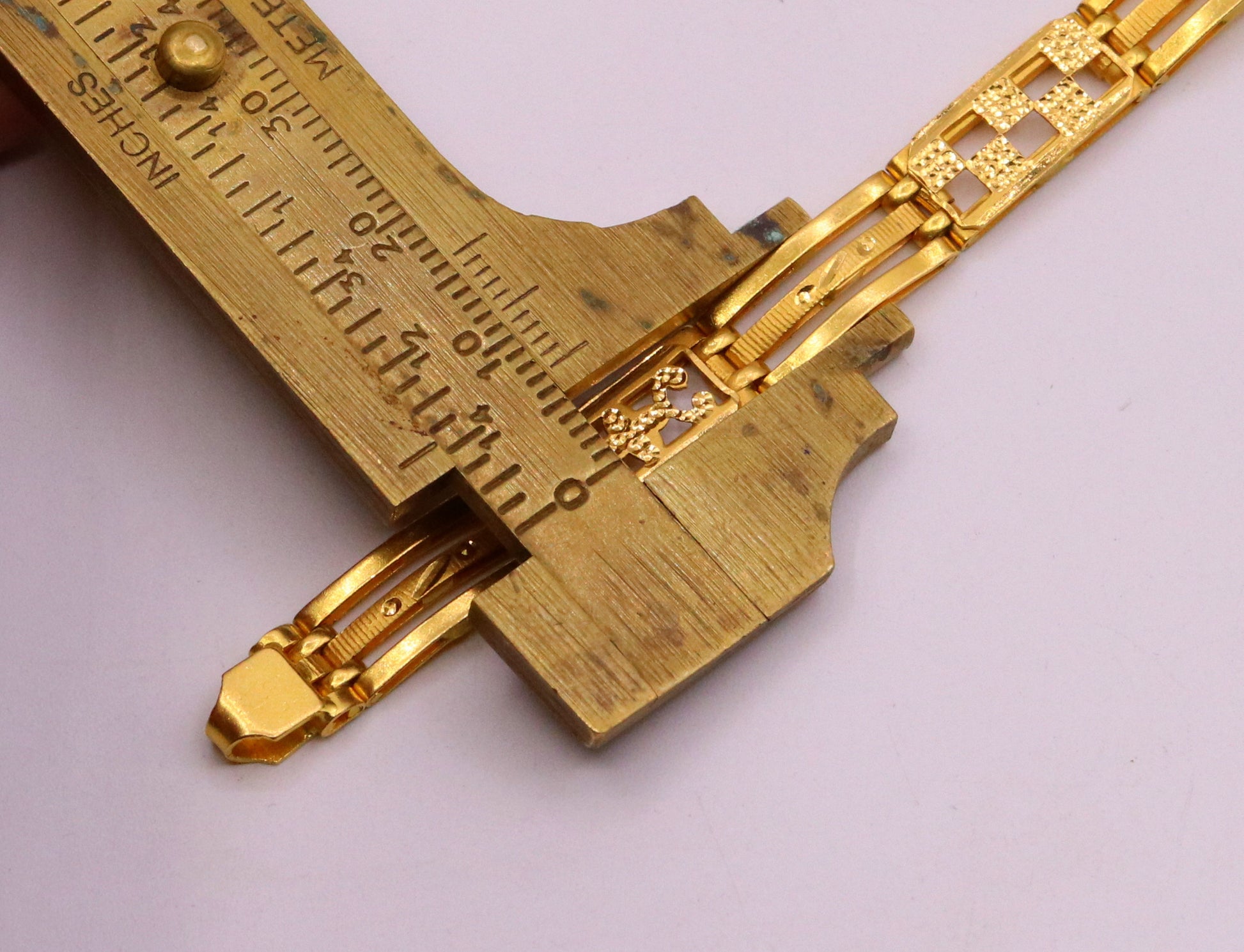 Authentic 22KT yellow gold handmade flexible unisex bracelet with solid design and Rajasthan craftsmanship, hallmarked 916.