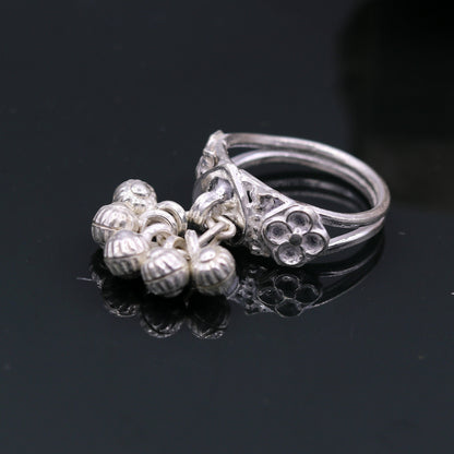 Vintage antique design sterling silver handmade gorgeous charm ring with fabulous noisy bells,excellent customizes belly dance jewelry sr206 - TRIBAL ORNAMENTS