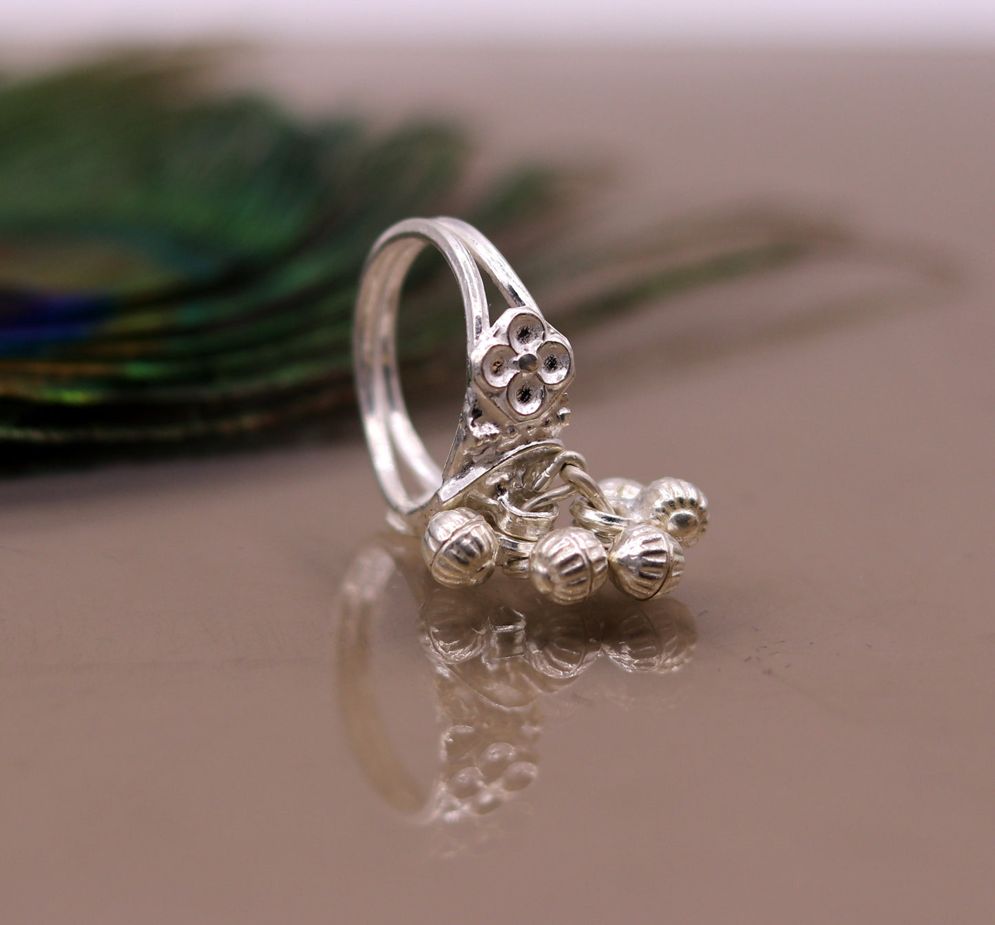 Vintage antique design sterling silver handmade gorgeous charm ring with fabulous noisy bells,excellent customizes belly dance jewelry sr206 - TRIBAL ORNAMENTS