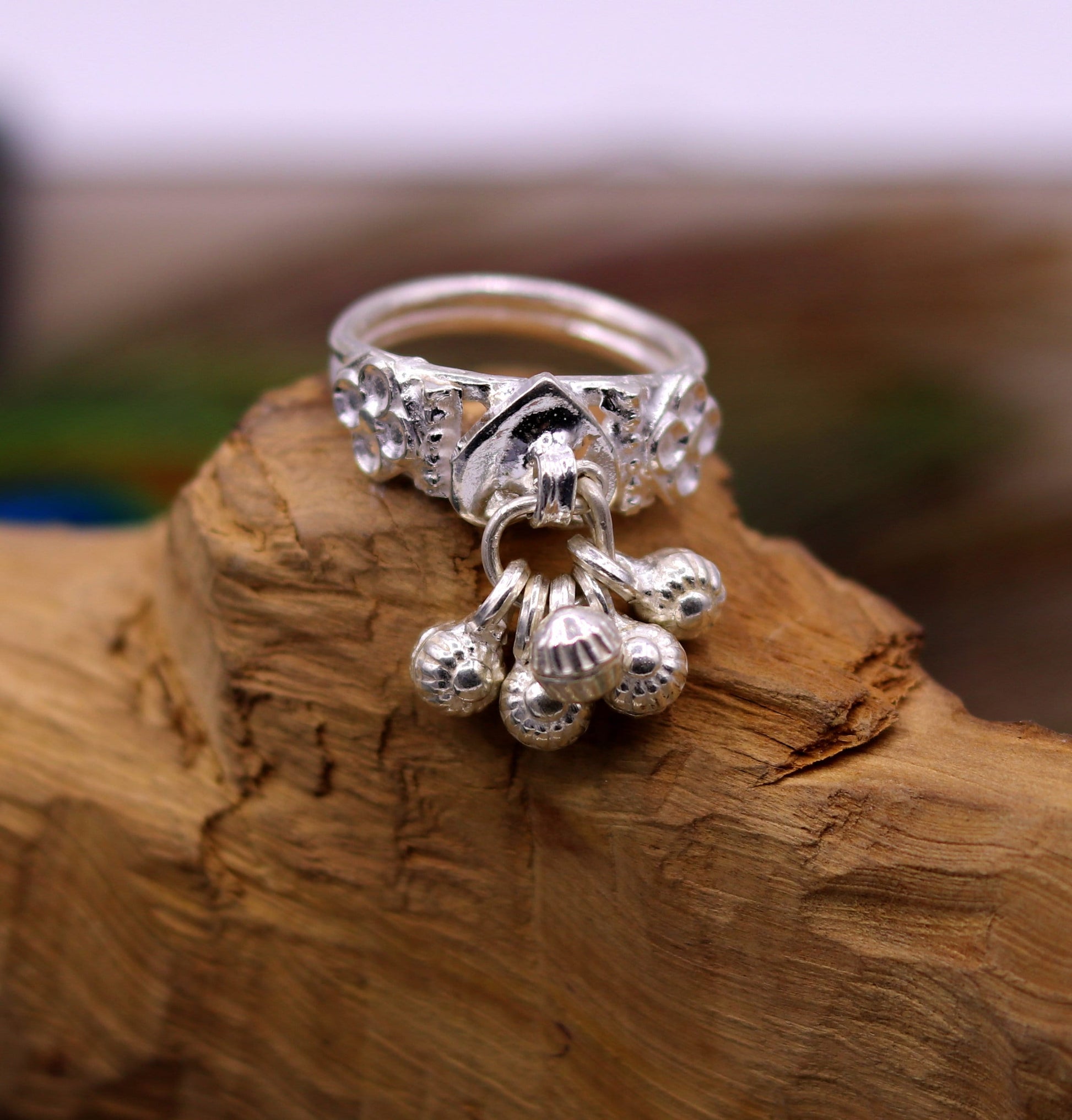 Vintage antique design sterling silver handmade gorgeous charm ring with fabulous noisy bells,excellent customizes belly dance jewelry sr206 - TRIBAL ORNAMENTS