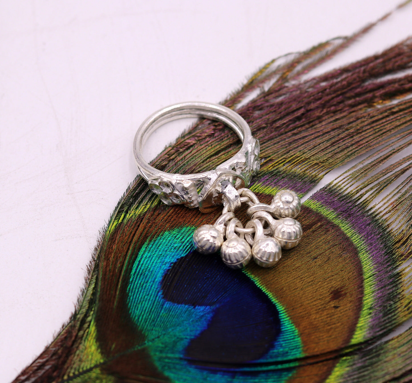 Vintage antique design sterling silver handmade gorgeous charm ring with fabulous noisy bells,excellent customizes belly dance jewelry sr206 - TRIBAL ORNAMENTS