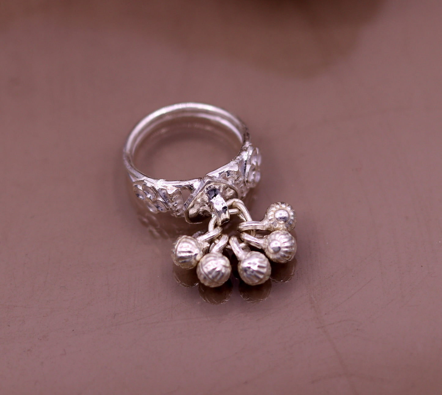 Vintage antique design sterling silver handmade gorgeous charm ring with fabulous noisy bells,excellent customizes belly dance jewelry sr206 - TRIBAL ORNAMENTS