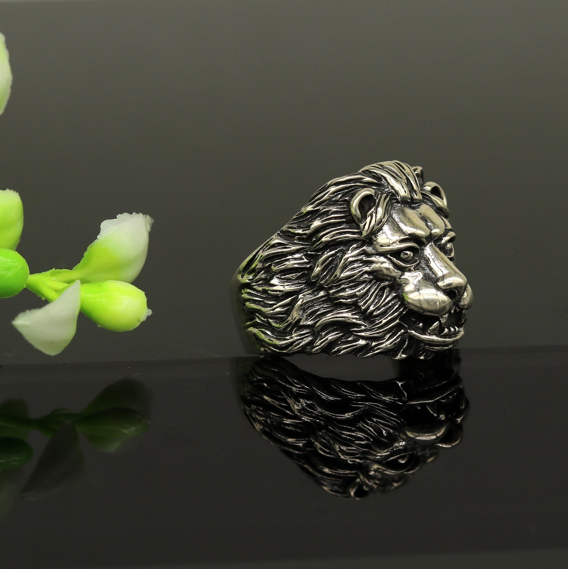 925 sterling silver handmade excellent lion face vintage stylish ring band unisex customized jewelry from Rajasthan india sr0275 - TRIBAL ORNAMENTS