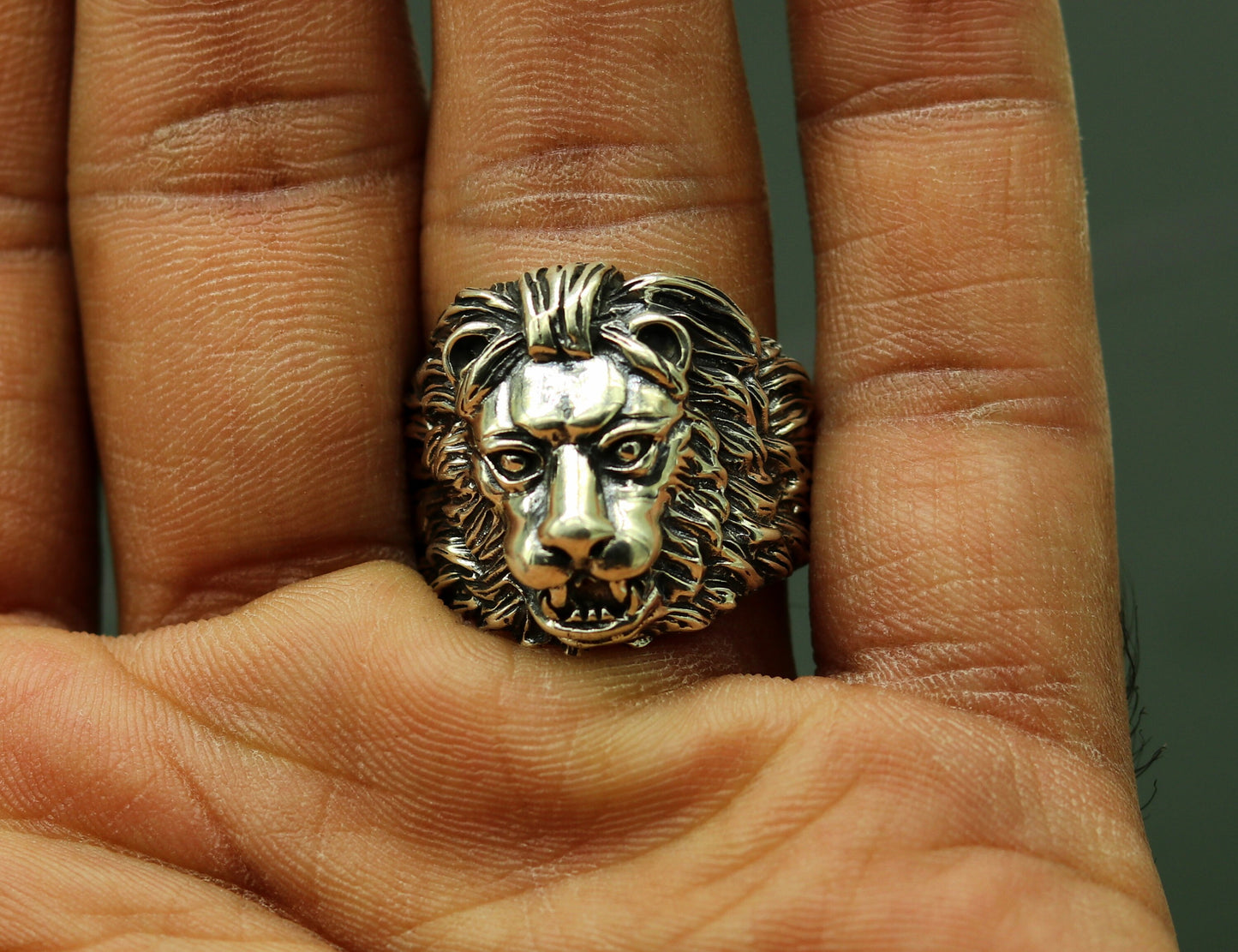 925 sterling silver handmade excellent lion face vintage stylish ring band unisex customized jewelry from Rajasthan india sr0275 - TRIBAL ORNAMENTS